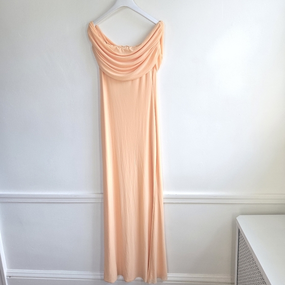 New AFRM McCall Off the Shoulder Mesh Peach Fuzz Maxi Dress NWT Medium - Picture 6 of 9